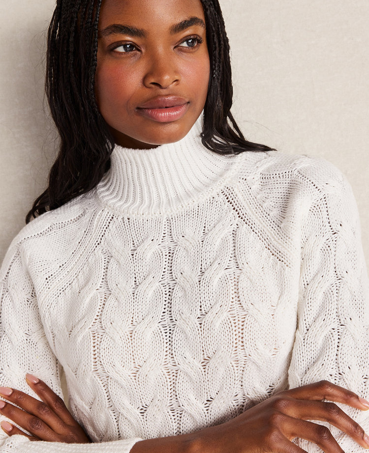 Ann Taylor Haven Well Within Organic Cotton Mock Neck Sweater Ivory Women's