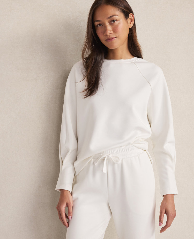 Haven Well Within Soft-Brushed Fleece Pleated Crewneck