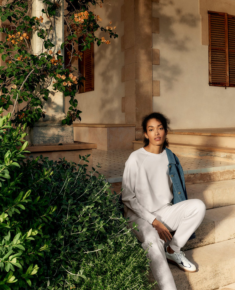 Ann Taylor Haven Well Within Soft-Brushed Fleece Pleated Crewneck Ivory Women's