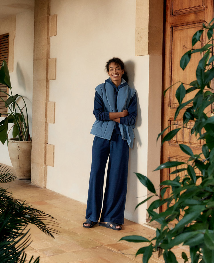 Haven Well Within Indigo Cotton Terry Wide Leg Pants