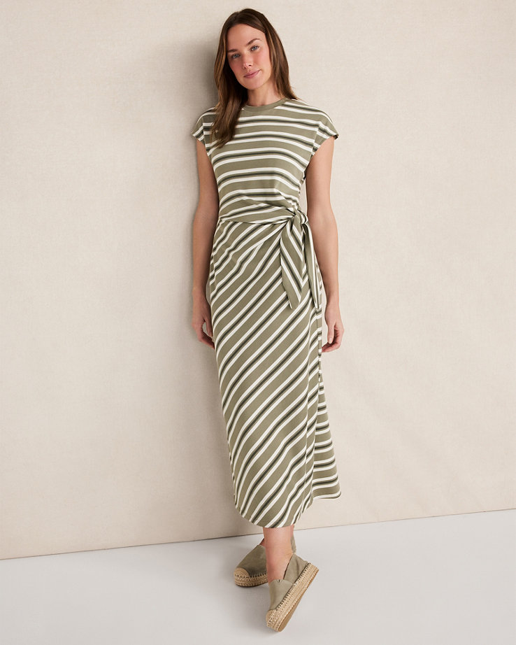 Haven Well With Organic Cotton Interlock Stripe Midi Knot Dress