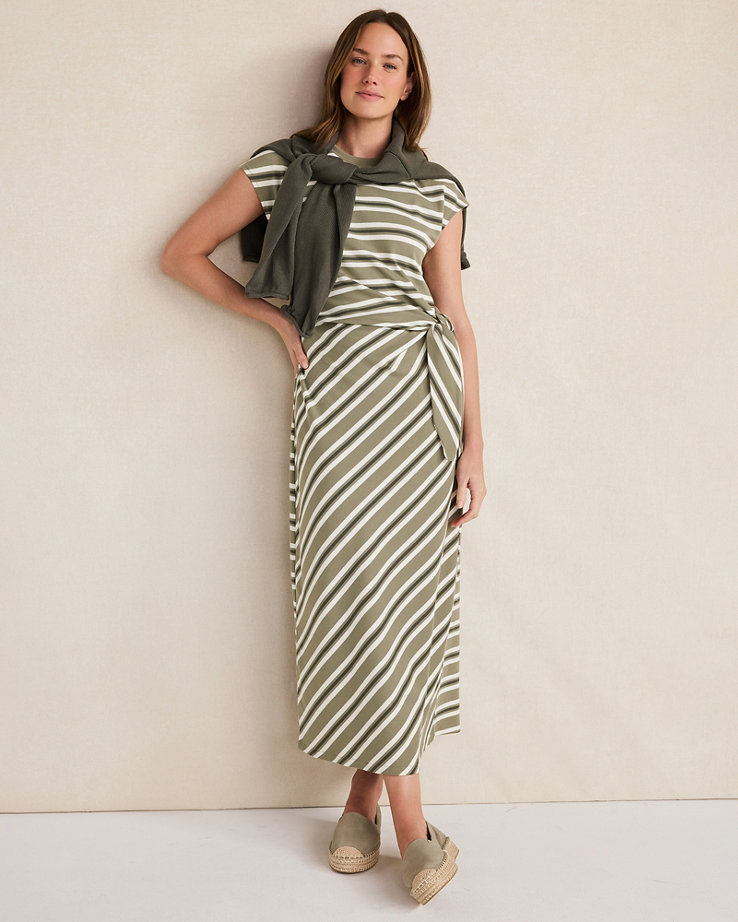 Haven Well With Organic Cotton Interlock Stripe Midi Knot Dress