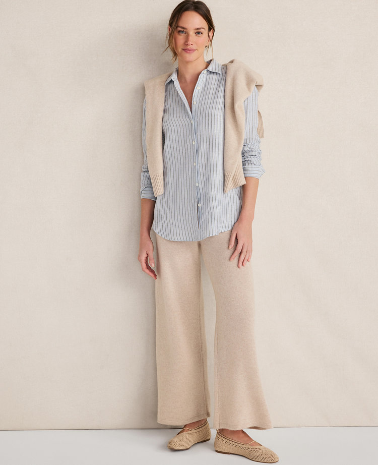 Ann Taylor Haven Well Within The Daily Shirt Linen Stripe Ocean Wave Women's