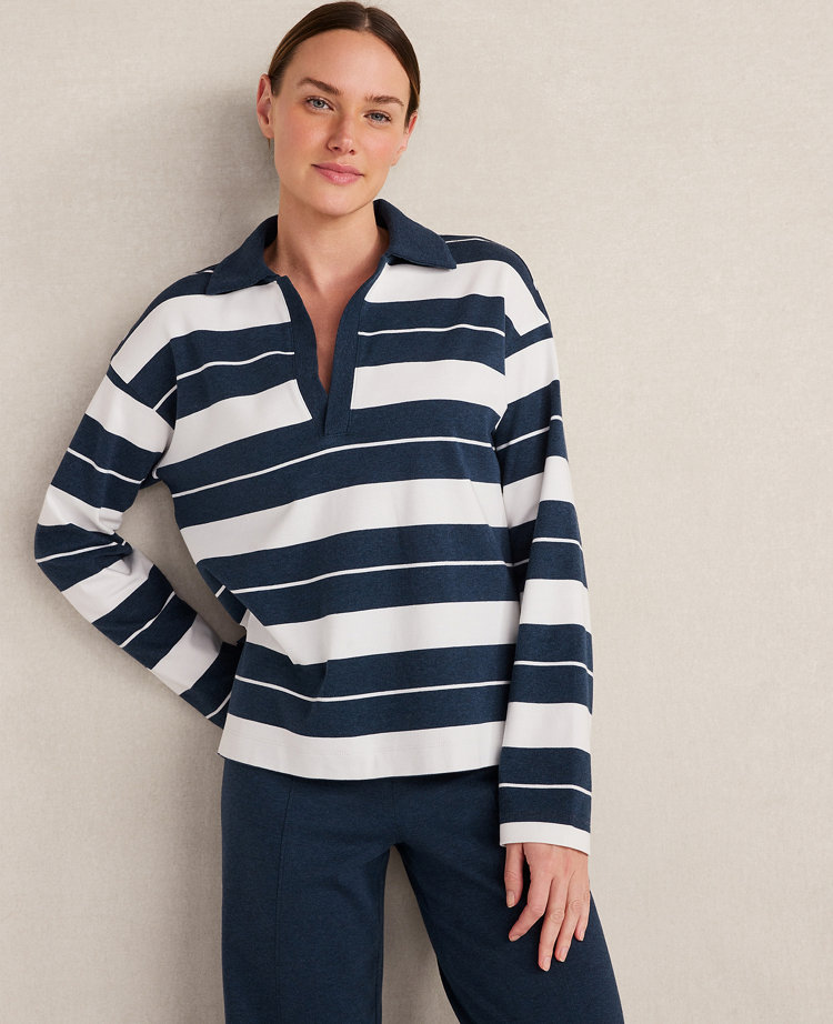 Haven Well Within Organic Cotton Interlock Stripe Johnny Collar Top