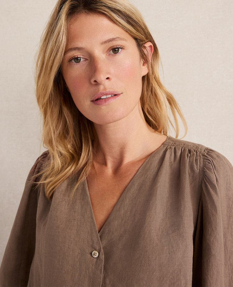 Ann Taylor Haven Well Within Linen V-Neck Blouse Women's