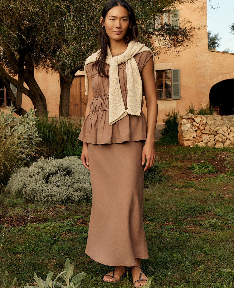 Haven Well Within Linen Bias Cut Midi Skirt