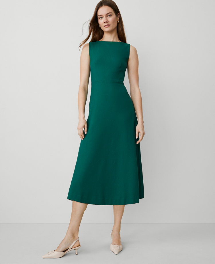 The Boatneck Midi Dress in Textured Drape