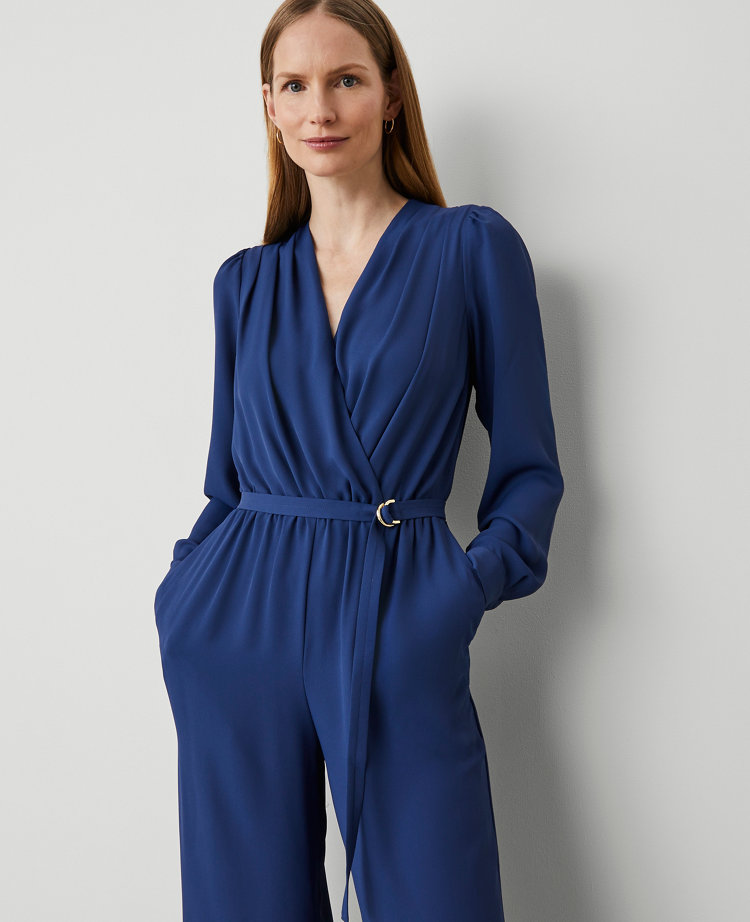 Ann Taylor Petite Wrap Jumpsuit Calm Shores Women's