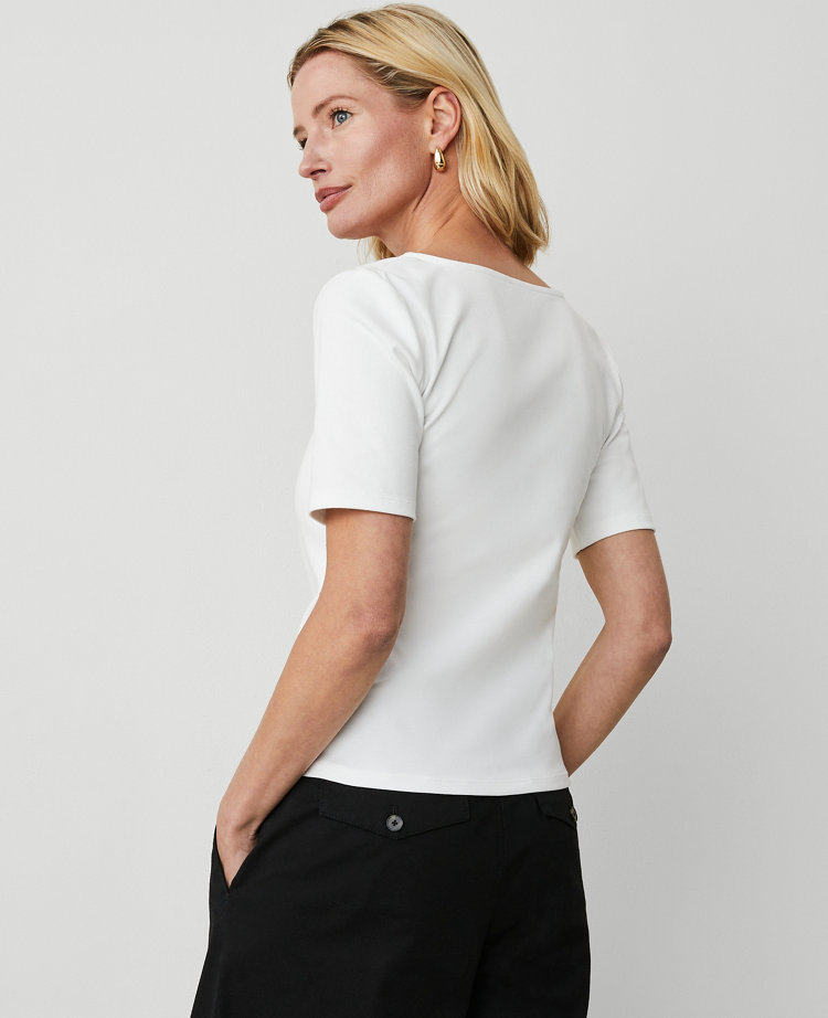 Petite Button Square Neck Tee