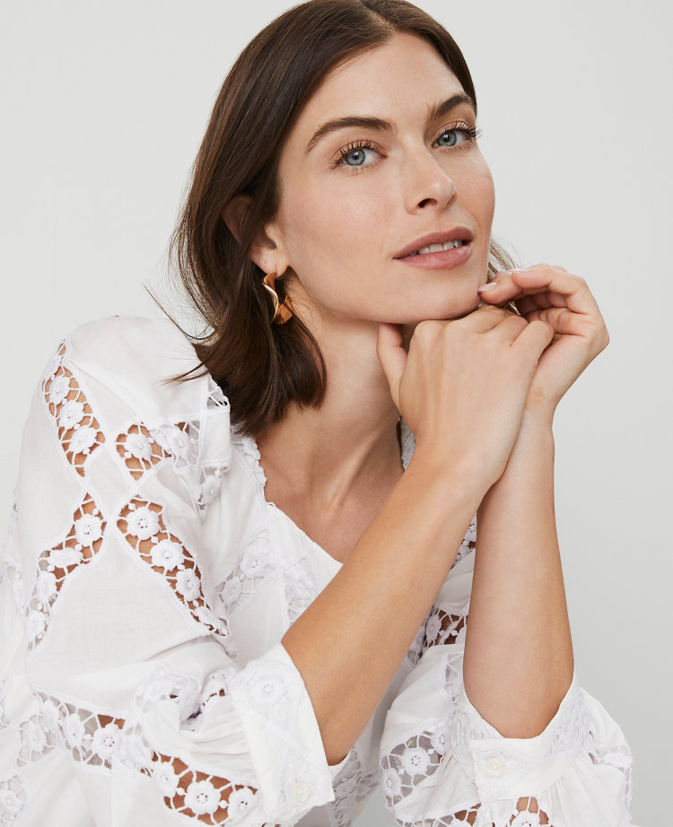Petite Embroidered Square Neck Puff Sleeve Blouse