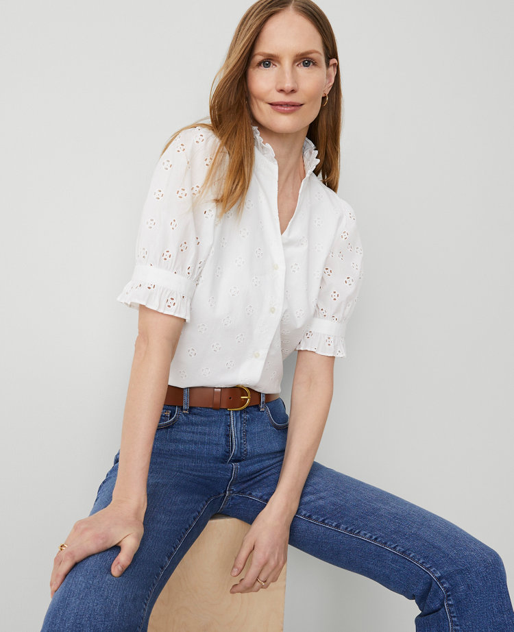 Eyelet Ruffle Collar Blouse