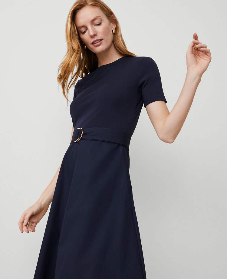 Petite Mixed Media Flare Midi Dress