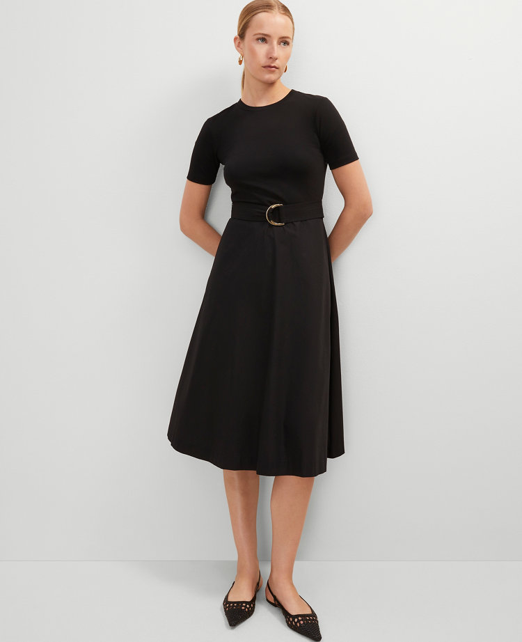 Petite Mixed Media Flare Midi Dress