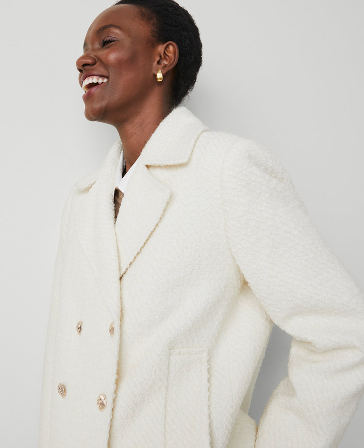 Petite Tweed Double-Breasted Peacoat