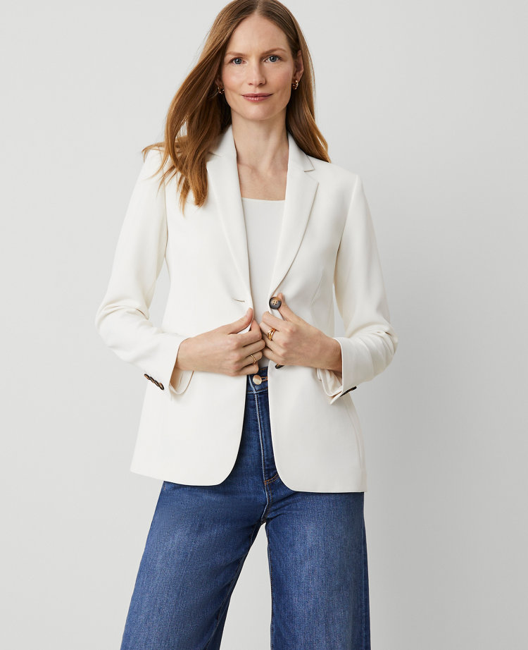 Ann Taylor The Greenwich Blazer Crinkle Crepe Winter White Women's