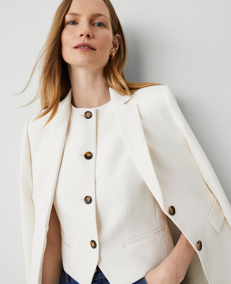 Ann Taylor The Greenwich Blazer Crinkle Crepe Winter White Women's