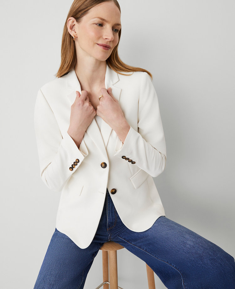 Ann Taylor The Greenwich Blazer Crinkle Crepe Winter White Women's