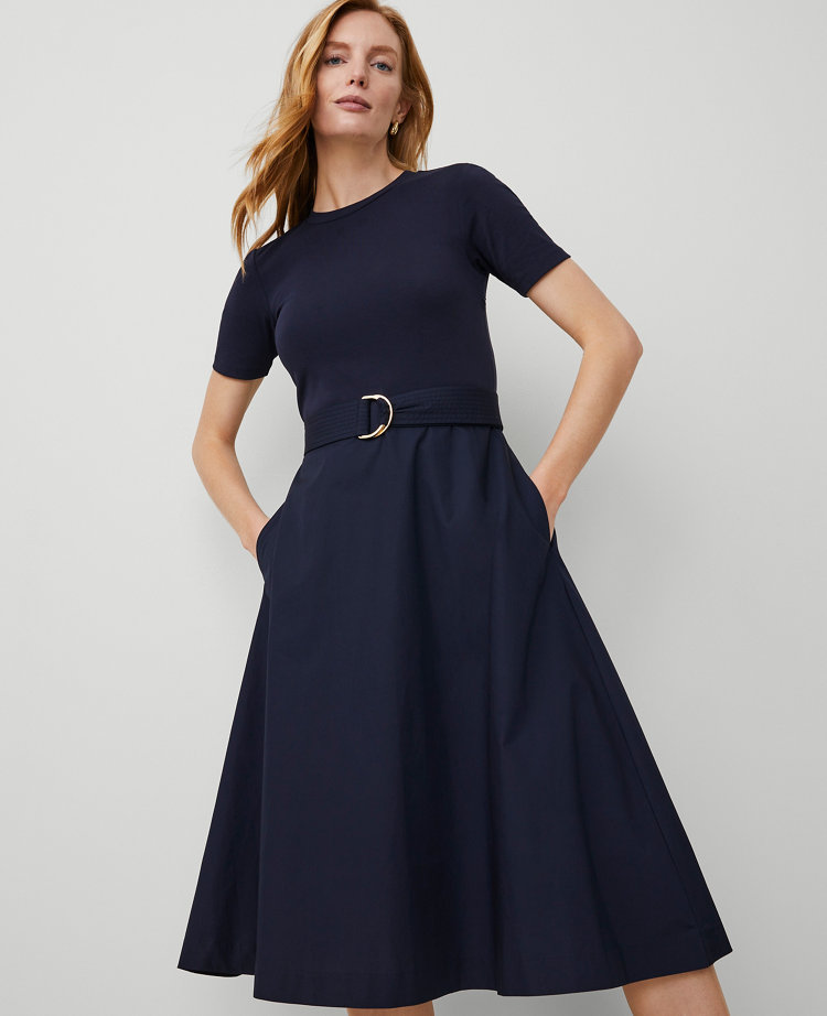 Mixed Media Flare Midi Dress