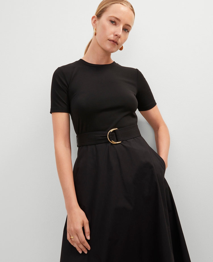 Mixed Media Flare Midi Dress