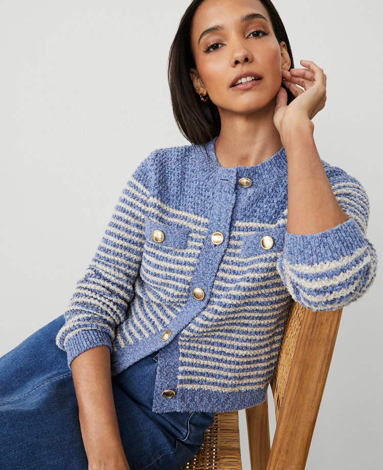 Petite Denim Striped Sweater Jacket