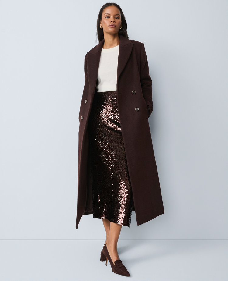 Ann Taylor Studio Collection Sequin Pencil Skirt In Brown