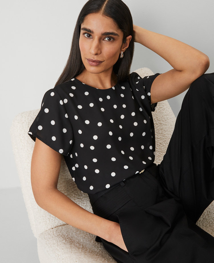 ANN TAYLOR DOTTED MIXED MEDIA TEE 
