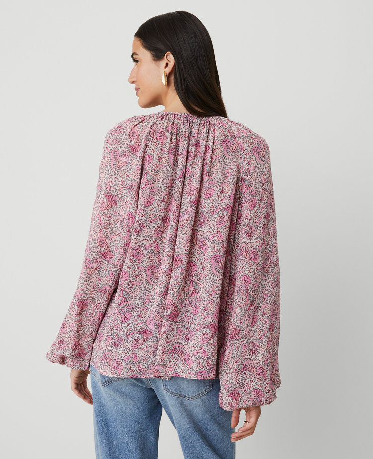 Petite Floral Tie-Neck Ruffle Popover