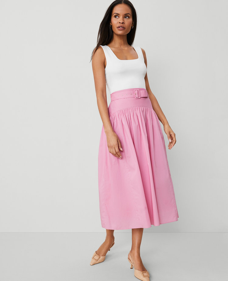 Belted Yoke Midi Skirt