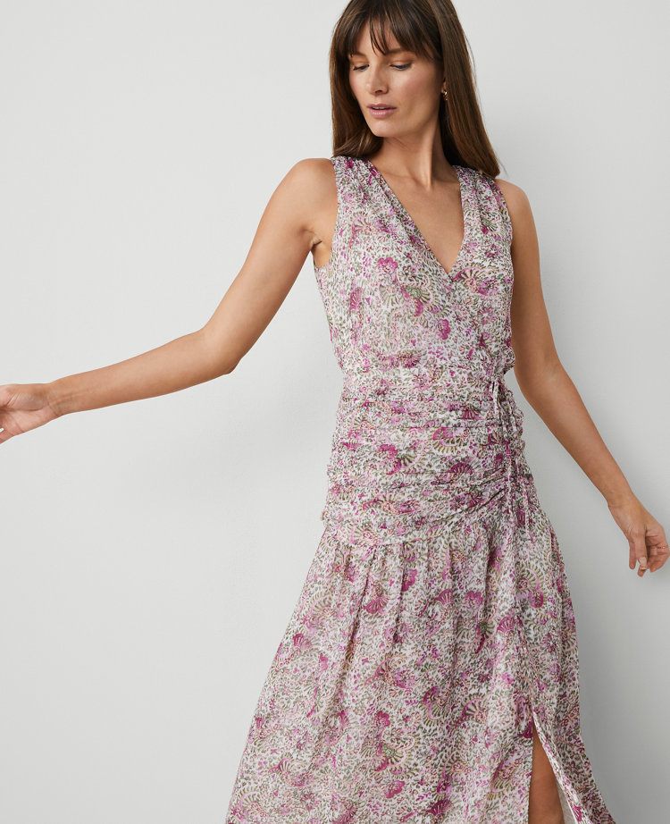 Petite Floral Ruched Flare Dress