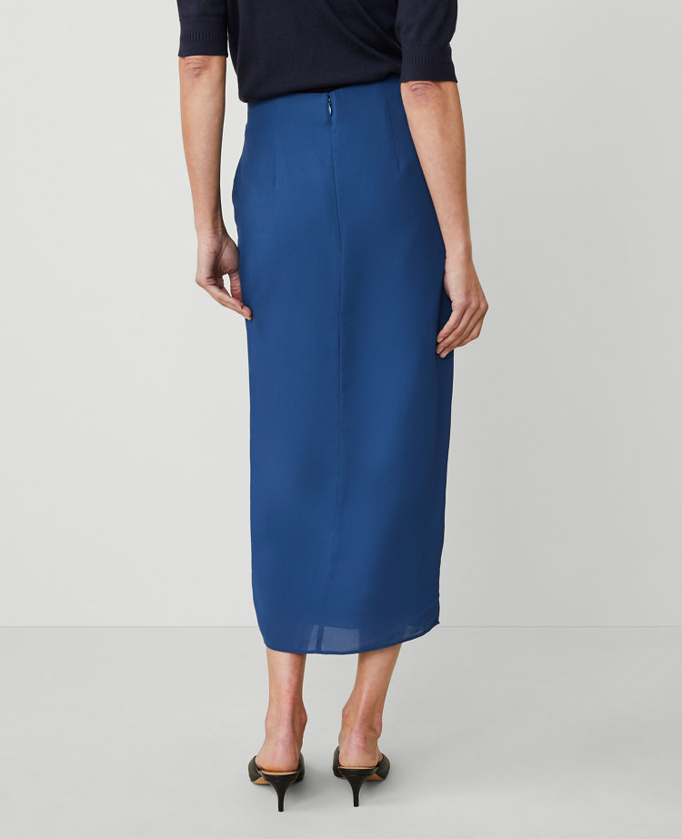 Shop Ann Taylor Petite Ruched Midi Skirt In Calm Shores