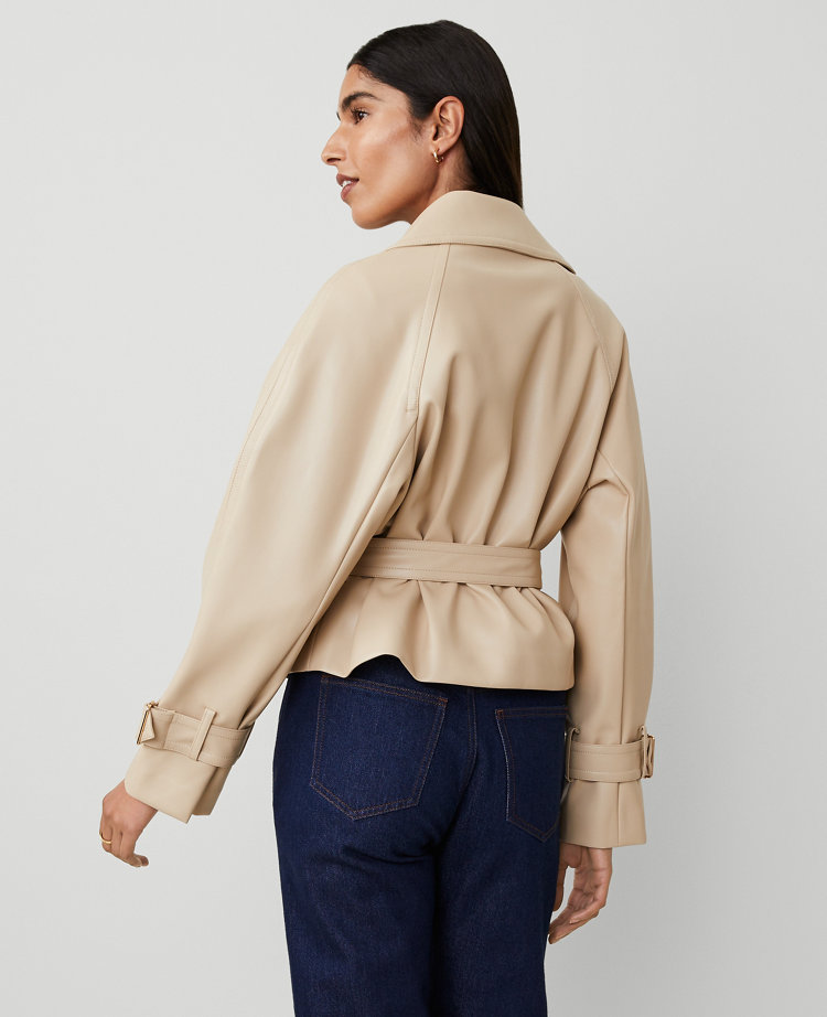 Petite Faux Leather Cropped Trench Jacket carousel Product Image 3