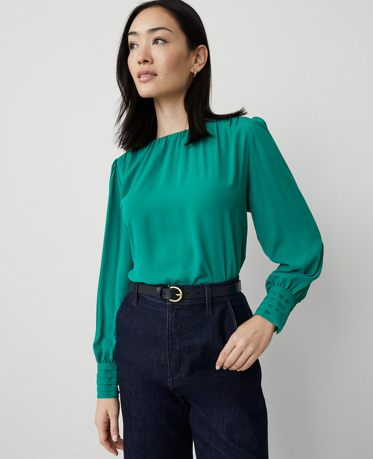 Mixed Media Pleated Cuff Top