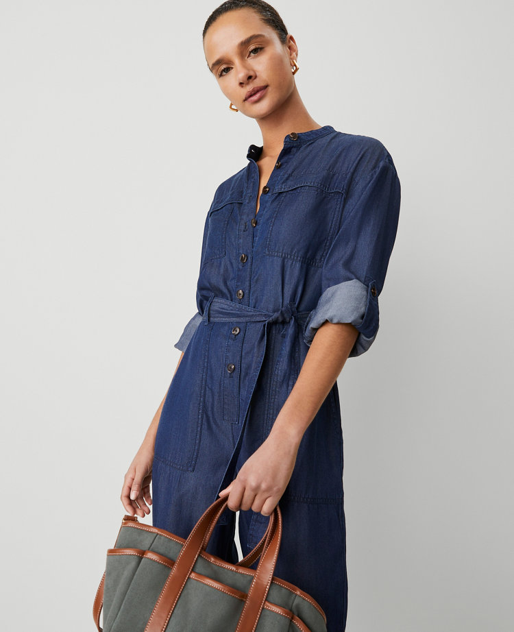Weekend Collection Chambray Stand Collar Jumpsuit