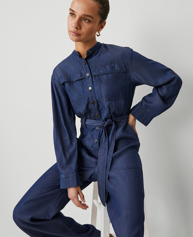 Weekend Collection Chambray Stand Collar Jumpsuit