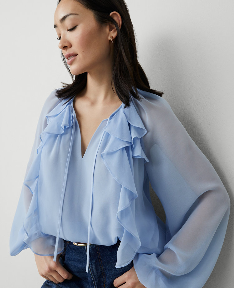 Petite Ruffle Tie-Neck Popover
