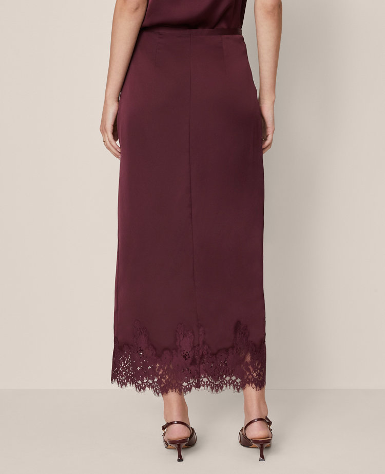 Satin Lace Hem Wrap Skirt