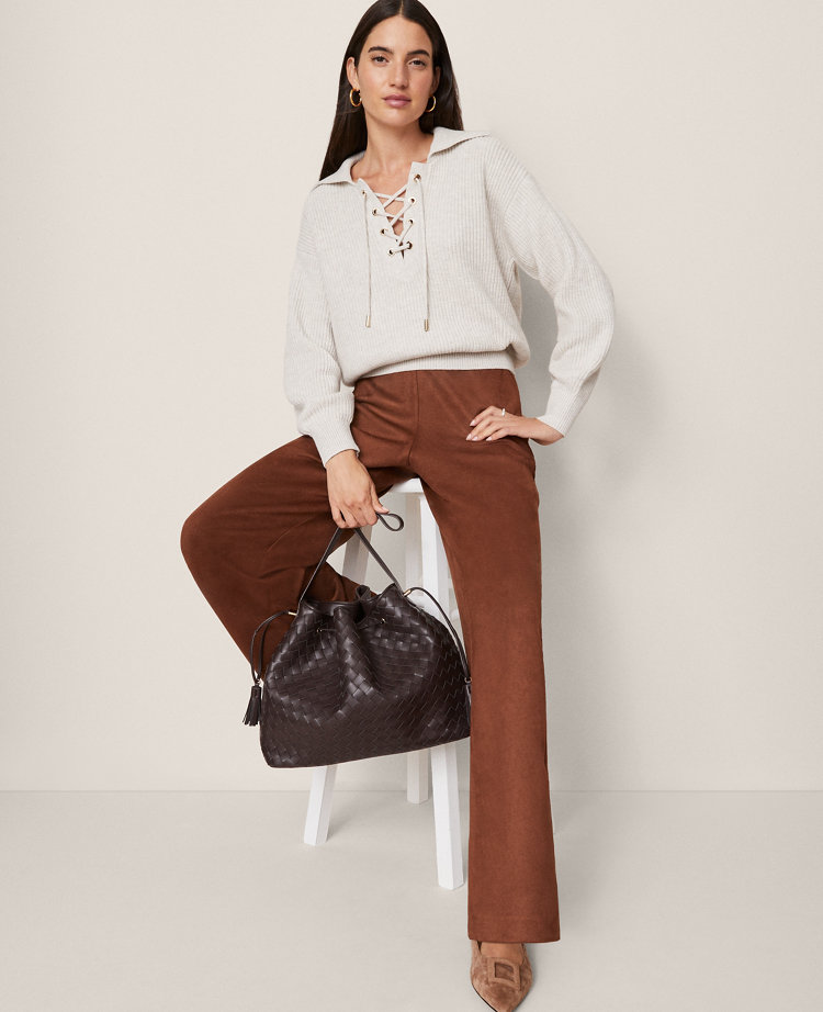 Ann Taylor Weekend Collection Easy Wide-Leg Pant Faux Suede Rich Bronze Women's