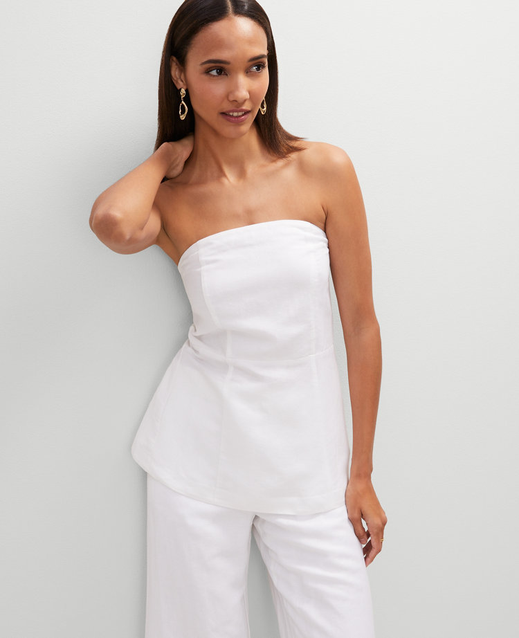 Strapless Linen-Blend Tunic Top