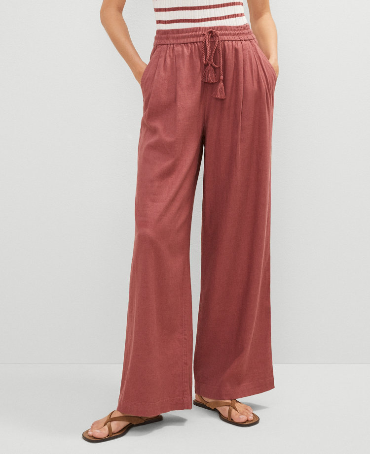 Weekend Collection Pull-On Wide-Leg Pant in Linen Blend