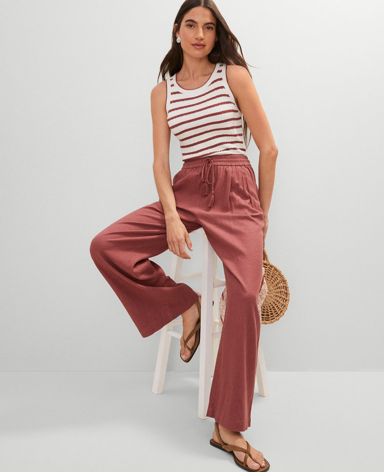 Weekend Collection Pull-On Wide-Leg Pant in Linen Blend