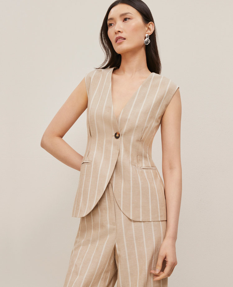 The Petite Tucked Waist Vest in Striped