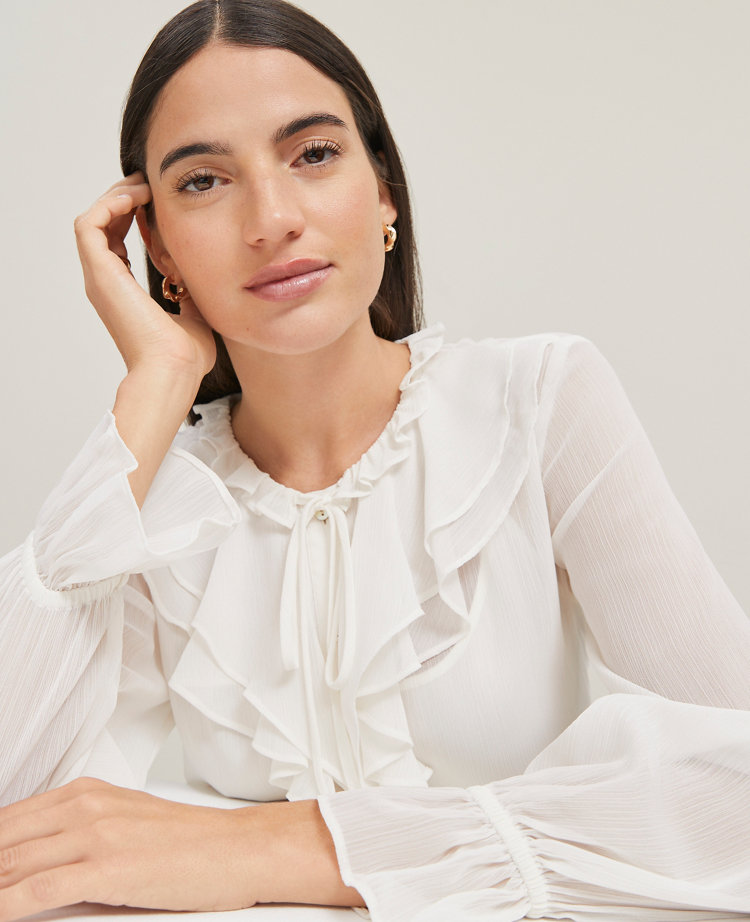 Petite Tie Neck Ruffle Popover
