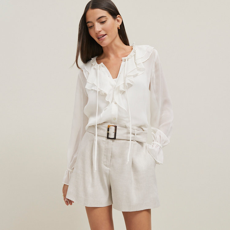 Petite Tie Neck Ruffle Popover