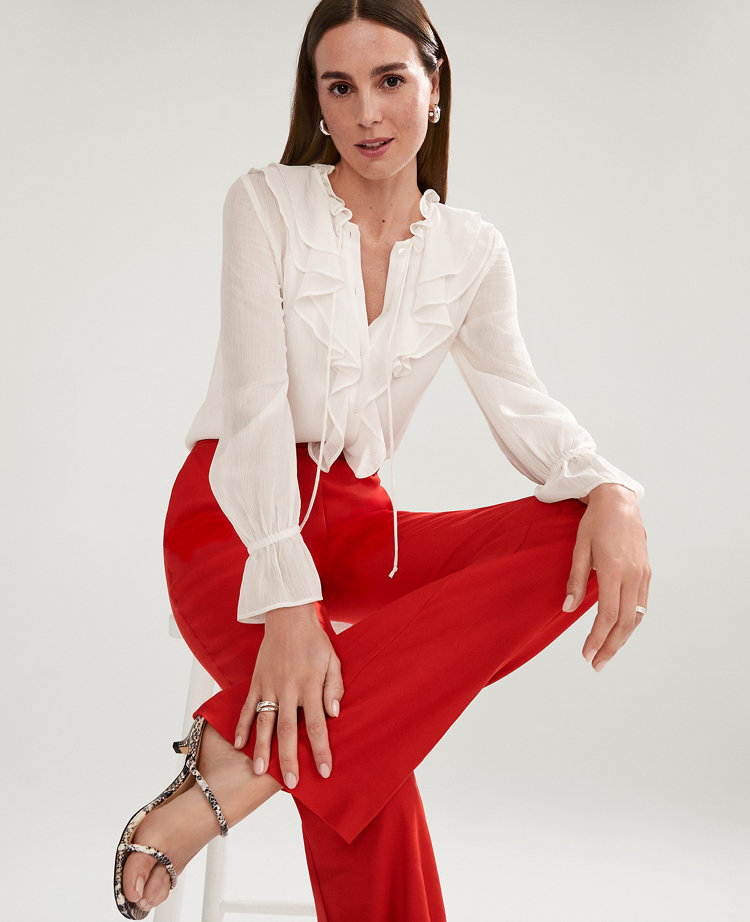 Petite Tie Neck Ruffle Popover