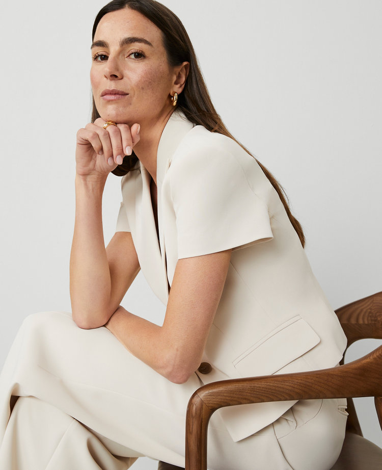The Petite Short Sleeve Blazer in Fluid Crepe