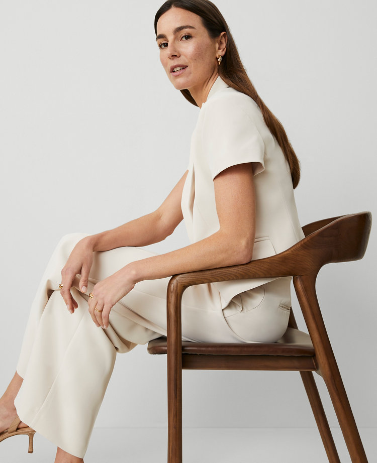 The Petite Short Sleeve Blazer in Fluid Crepe