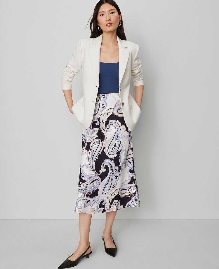 Paisley Satin Bias Slip Skirt