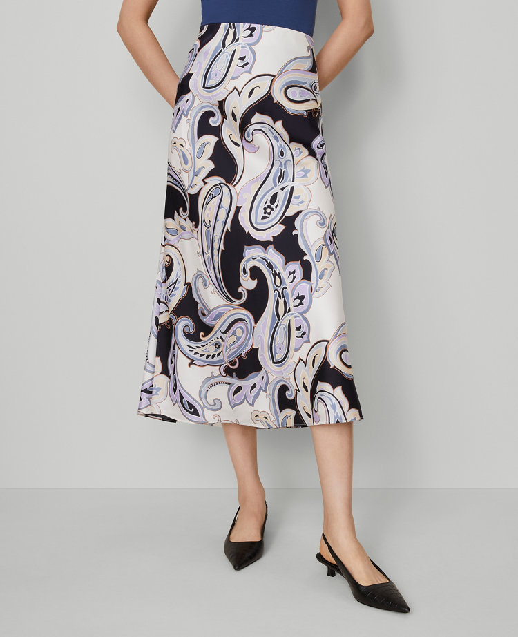 Paisley Satin Bias Slip Skirt
