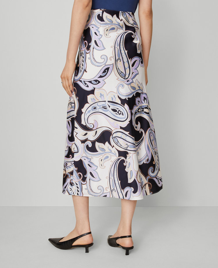 Paisley Satin Bias Slip Skirt