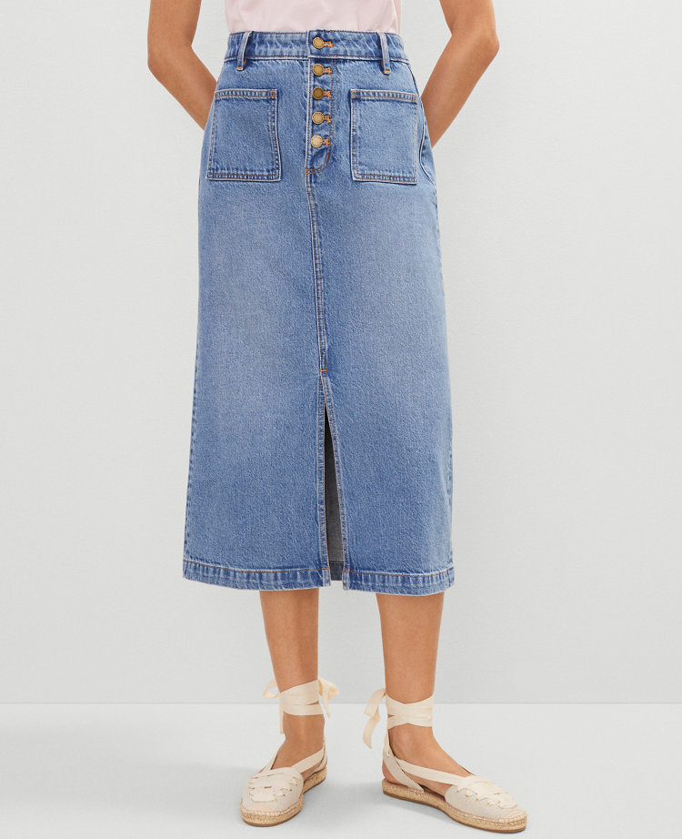Petite Patch Pocket Denim Midi Skirt